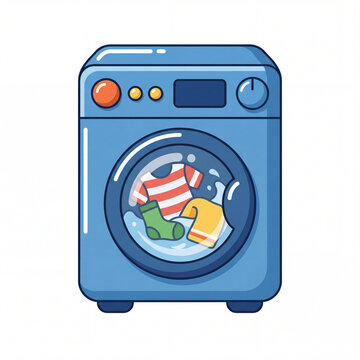 Flat Vector Cartoon Washing Machine Illustration on Simple Background
