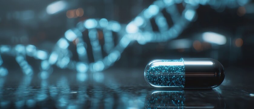 Capsule on a futuristic DNA background.