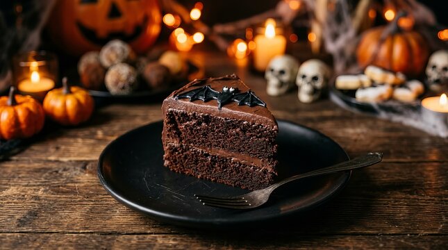 Chocolate Halloween Cake with Bat Icing