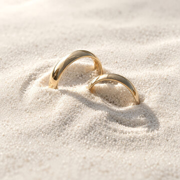 Gold Wedding Rings in Sand &ndash; Marriage, Fidelity and Shared Life Journey