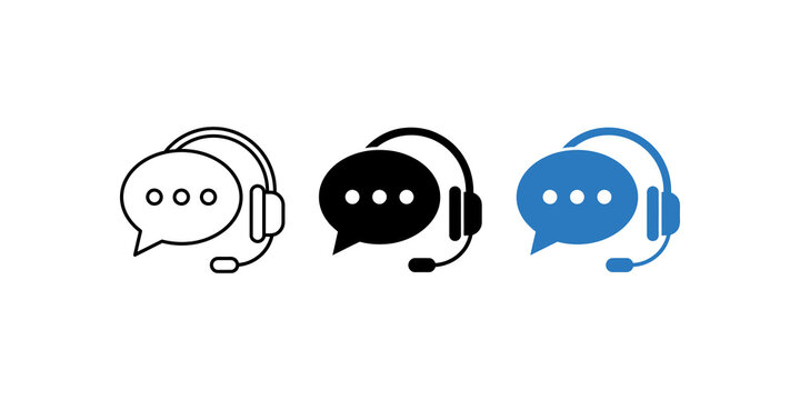 Customer support headset and chat bubble icons for online assistance.