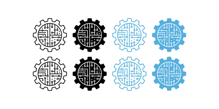 Gear icons with circuit board pattern, technology and engineering symbols