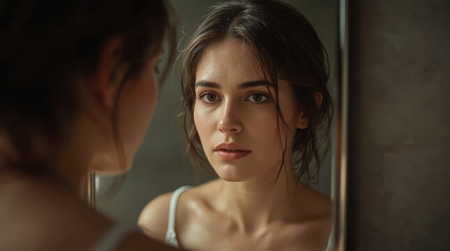 Woman mirror reflection portrait beauty