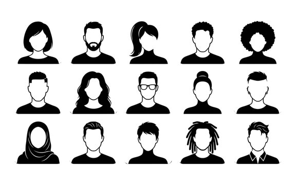 People silhouette set vector illustration, diverse avatars and profile icons collection