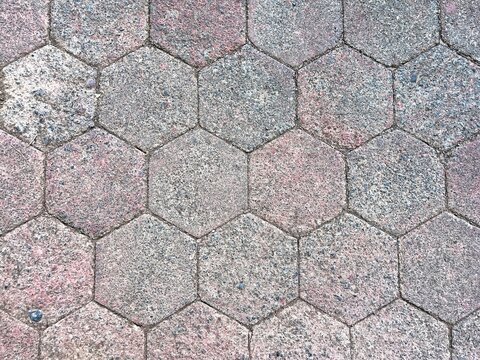 Top view pattern texture of hexagonal concrete paving blocks on sidewalk floor