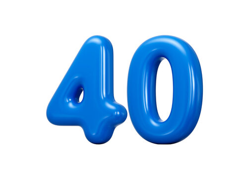 Shiny blue 3D number 40 with smooth reflective finish and bold structure. 3d illustration