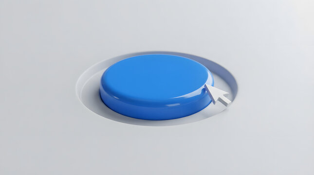 Blue button with white cursor on minimalist grey background