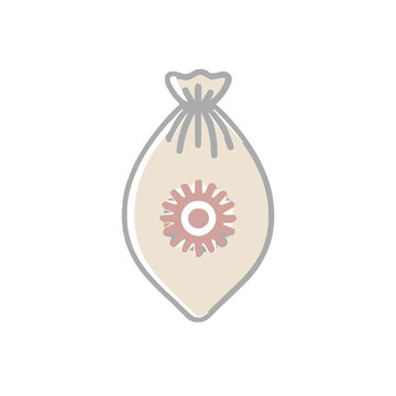 Drawing of a drawstring bag with a gear symbol