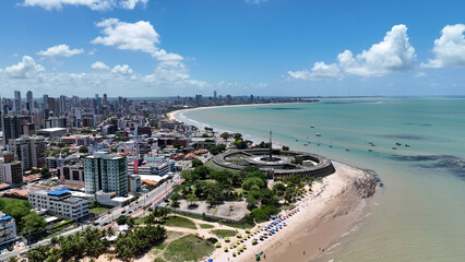 Obraz premium Tambau Beach At Joao Pessoa In Paraiba Brazil. Seascape Landscape. Coast City. Urban Downtown. Cityscape Background. Tambau Beach At Joao Pessoa Paraiba Brazil.