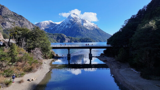 Bariloche Skyline At San Carlos De Bariloche In Rio Negro Argentina. Snowy Mountains. Chico Circuit. Travel Background. Bariloche Skyline At San Carlos De Bariloche In Rio Negro Argentina.