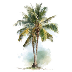 Obraz premium Coconut Tree, watercolor painting vector, isolated on a white background.