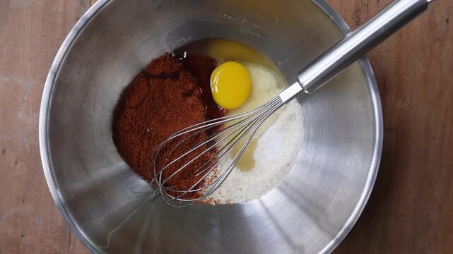Cracking egg on the stainless bowl for baking