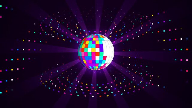 Music wallpaper featuring colorful disco balls with purple light rays