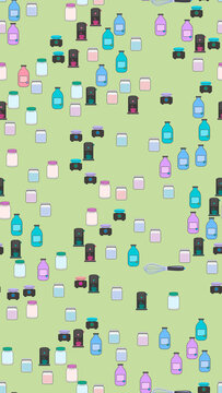 Seamless pattern of kitchen items on green background