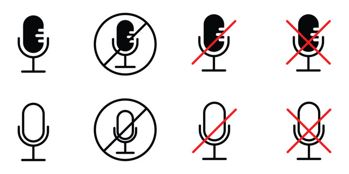 Modern mute and unmute microphone icon set for digital communication