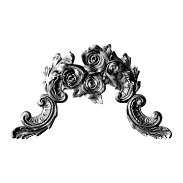 Grand rococo flower scroll crest in black engraving