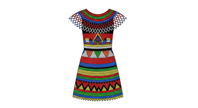 Vibrant Zulu Beaded Dress with Traditional Geometric Patterns