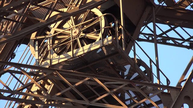 Eiffel Tower Detail Elevator Paris Attraction Closeup Tourists Traveling View