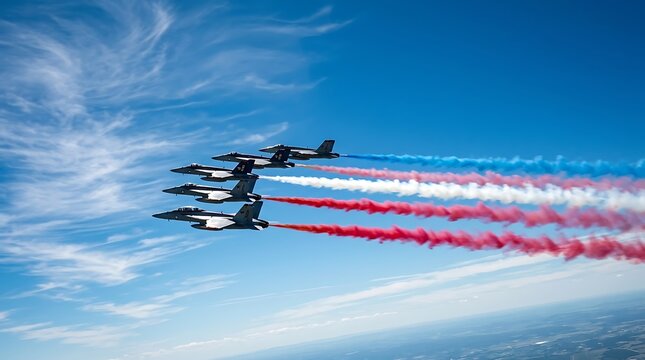 Military aircraft flying in formation with colored smoke