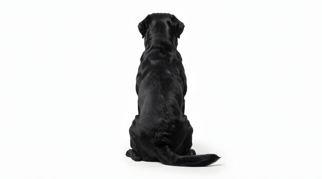 Black Labrador Retriever sitting against a plain white background