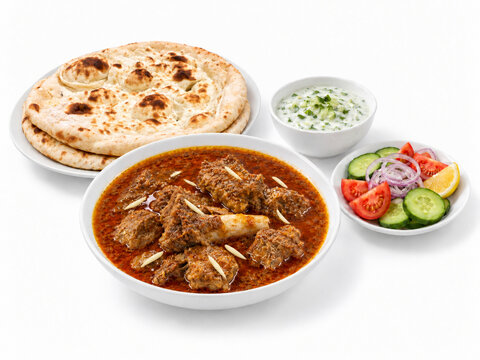 Pakistani Qorma Platter with Naan, Raita and Garden Salad