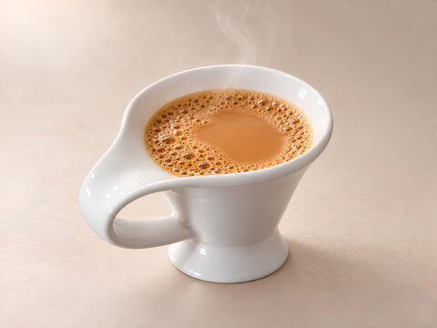 Steaming Hot Milk Tea in White Ceramic Cup