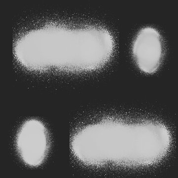 White spray paint shapes set aerosol banner oval pill splatter texture dark mode vector elements 