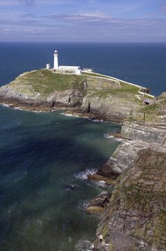 View of the cliffs and the lighthouse, South Stack Lighthouse, Holyhead, Holy Island, Anglesey, Wales, United Kingdom