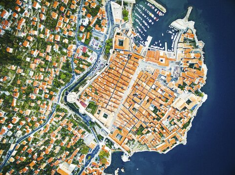 Dubrovnik aerial view from above to old city and its walls. Croatia