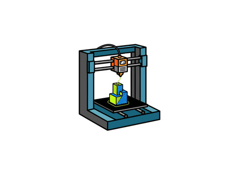 Blue And Orange 3d Printer Creating A Geometric Object With Green Material Vector Illustration