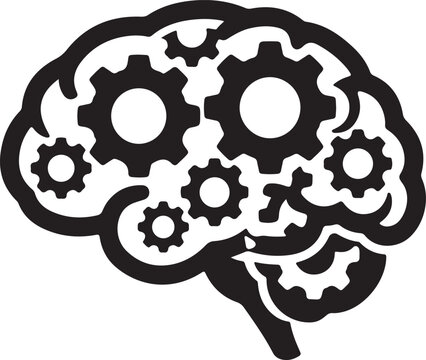 Human brain with gear cogs mental health intelligence solid black vector silhouette