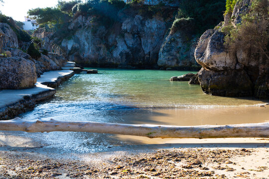 Binibeca cove with turquoise mediterranean sea water