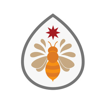Stylized bee and star inside a droplet shape