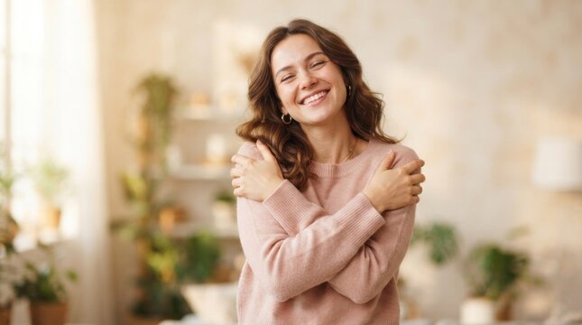 A woman with long, wavy brown hair,