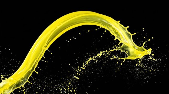 A yellow liquid splash against a black background,