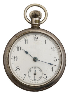 Retro silver pocket watch isolated on white
