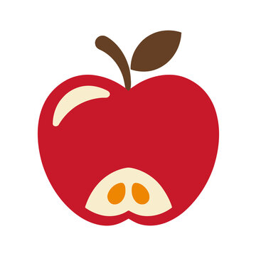 Red apple with bite mark and leaf