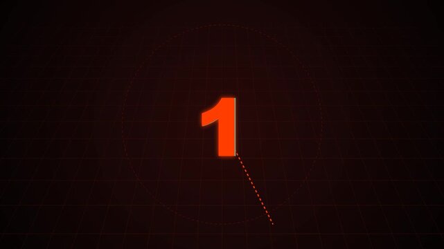 Digital orange number five countdown animation on a futuristic dark grid background