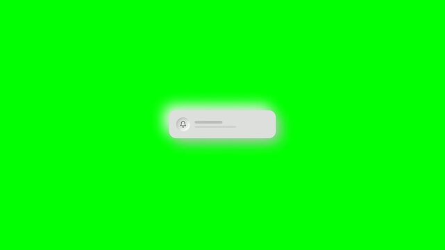 Modern white push notification alert animation on green screen for mobile apps