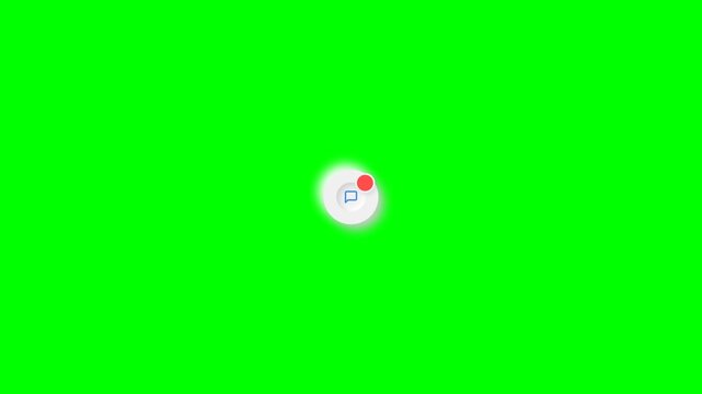 Social media message notification icon animation on chroma key green screen background