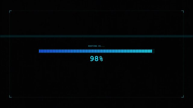 Futuristic digital loading bar animation with accessing core system text and percentage counter