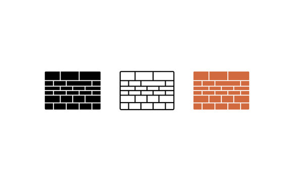 Minimalist brick wall icon set, construction and masonry vector symbols, flat brickwork signs for architecture and building design