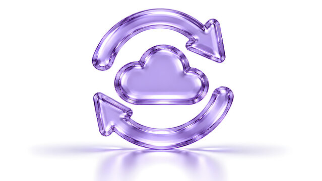 3d glass cloud sync icon isolated on white background