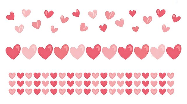 Seamless pink heart borders and decorative elements set, perfect for Valentine's Day designs, romantic patterns, and love-themed projects