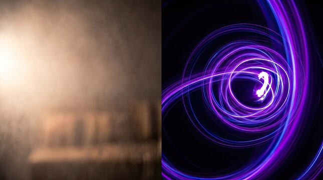 Abstract background featuring a vibrant purple light effect created with long exposure photography techniques in a dark room