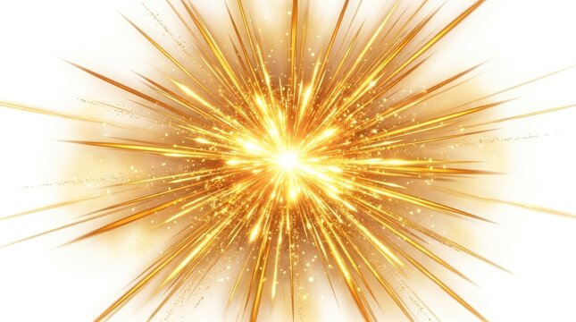 A bright golden starburst explosion creating a dynamic glowing light effect on a clean white background