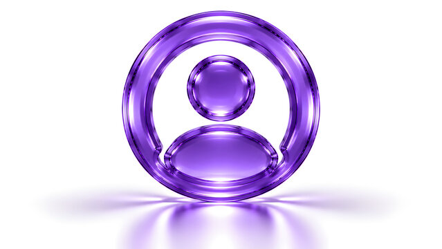3d purple glossy user profile icon isolated on white background