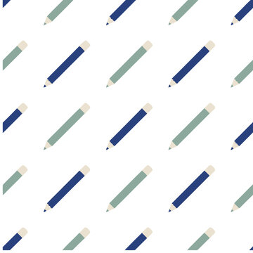 Seamless pattern of blue and green pencils