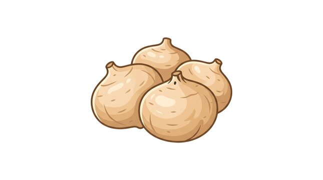 A cartoon illustration of a group of fresh jicama roots, also known as yam bean or Mexican turnip, isolated on a clean white background