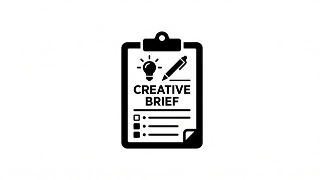 Creative brief icon depicts a clipboard with a lightbulb and pencil representing idea development creativebrief concept writing design planning strategy marketing communication innovation inspiration 